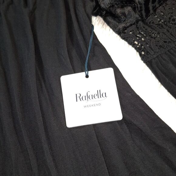 NWT Rafaella Black Long Sleeve Top Lace Detail Henley Blouse Size Large. Elegant - Picture 4 of 8